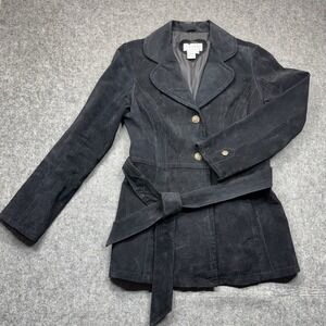 Live A Little Women's M Black Belted Leather Jacket Peat Coat Moto #5878WS